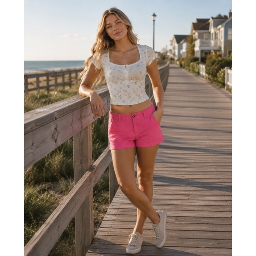 Lilly Pulitzer Size 0 Textured Bright Pink The Walsh Short Vacation Cruise Beach